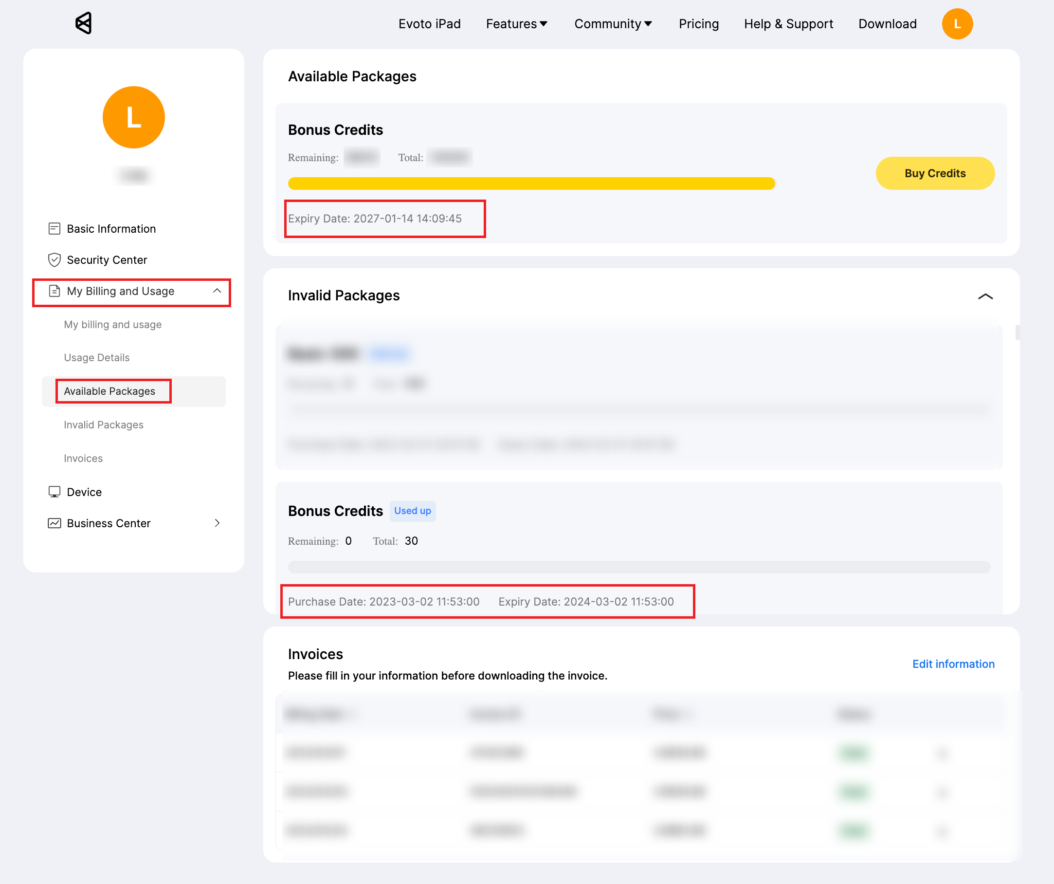 Evoto Credits Evoto Support