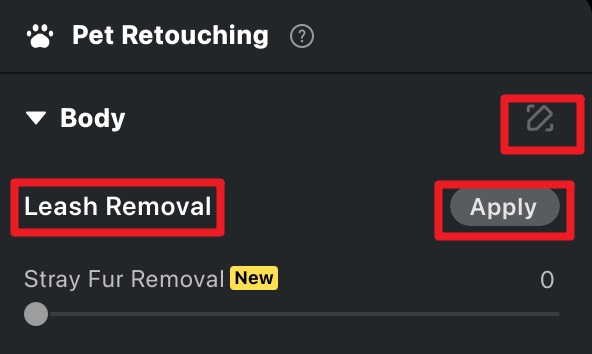 Evoto Pet Retouching - Leash Removal Apply Button