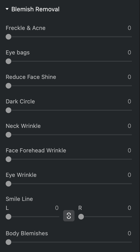 Blemish Removal adjustment sliders