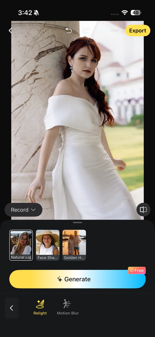 AI Relight presets in Evoto Mobile