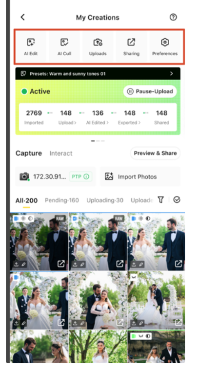 Project Home Settings Bar