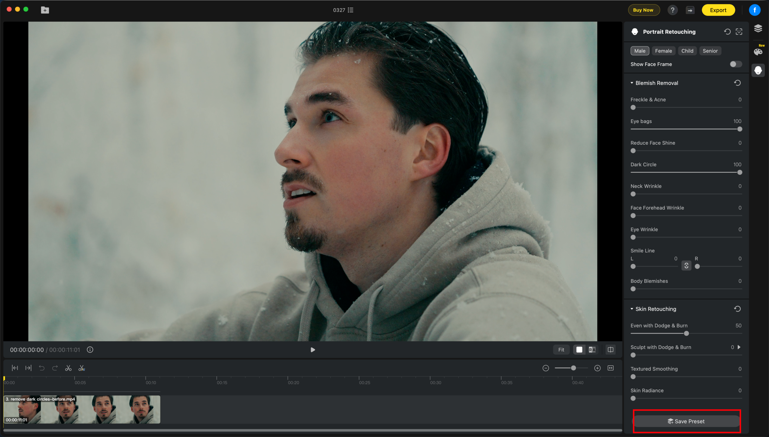 Evoto VideoのSave Presetボタン