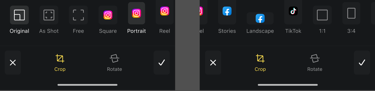 Social crop sizes